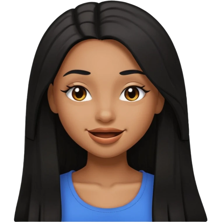 dark mixed girl with long black straight hair, winking emoji