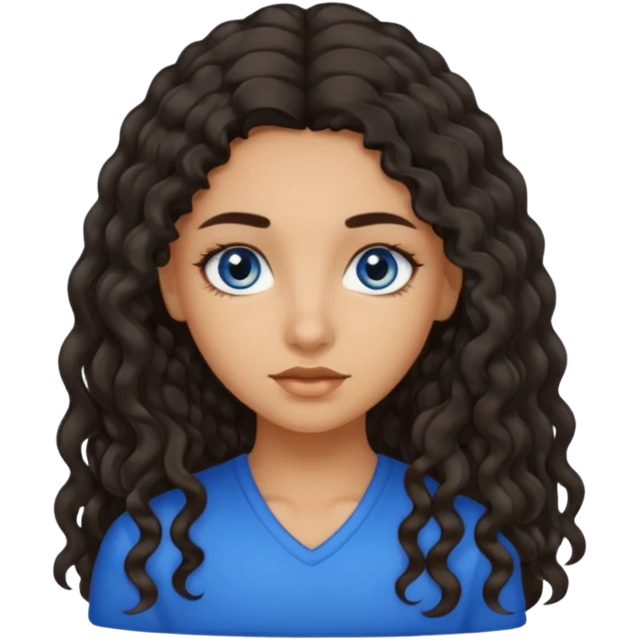 Girl with olive skin, blue eyes and dark semi curly long hair emoji