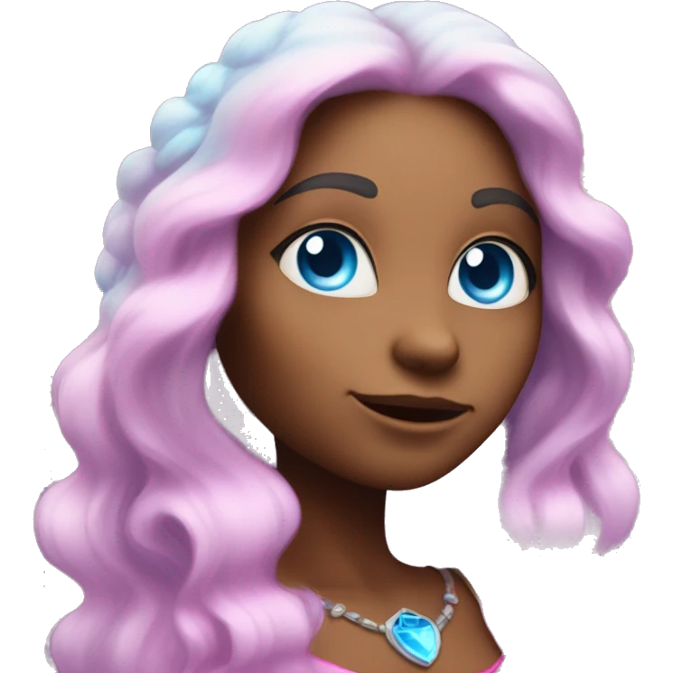 loving magical diva with pink andromedan skin long hair and blue eyes glowing third eye emoji