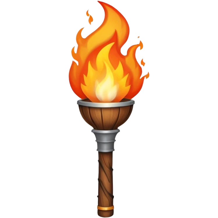 A flaming torch with a wooden handle, like an adventure movie torch emoji