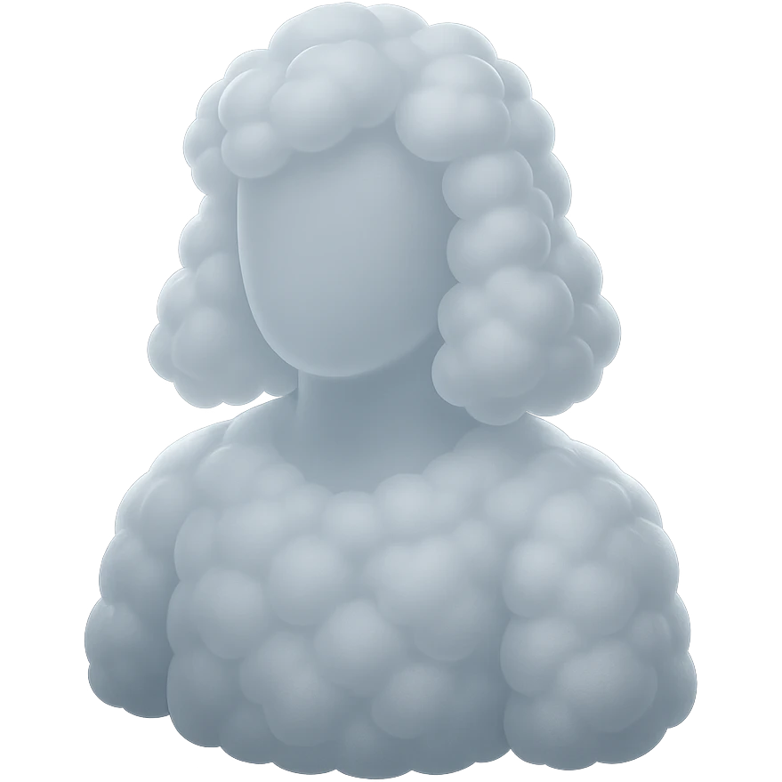 faceless person, facing forward, composed entirely of white fluffy convex clouds, shoulder length, no shadows, matte glass style emoji