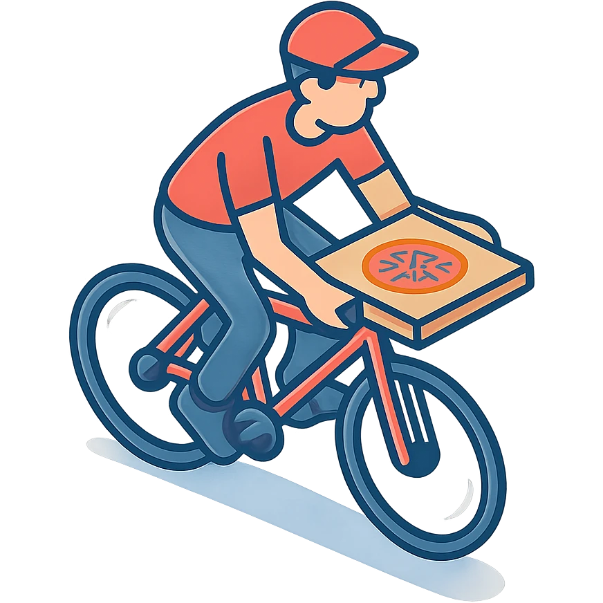 a delivery guy with pizza cycling very fast emoji
