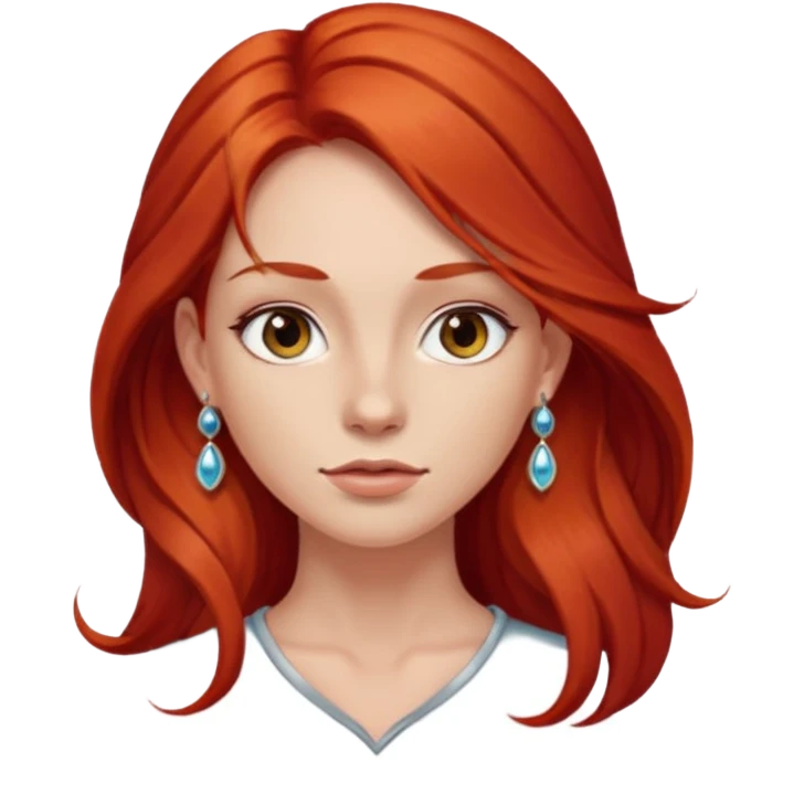 une personne joli, aved des cheveux long roux, des boucles d'oreilles de face dans un rond  emoji