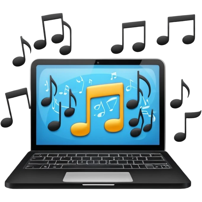 laptop with musical notes around emoji