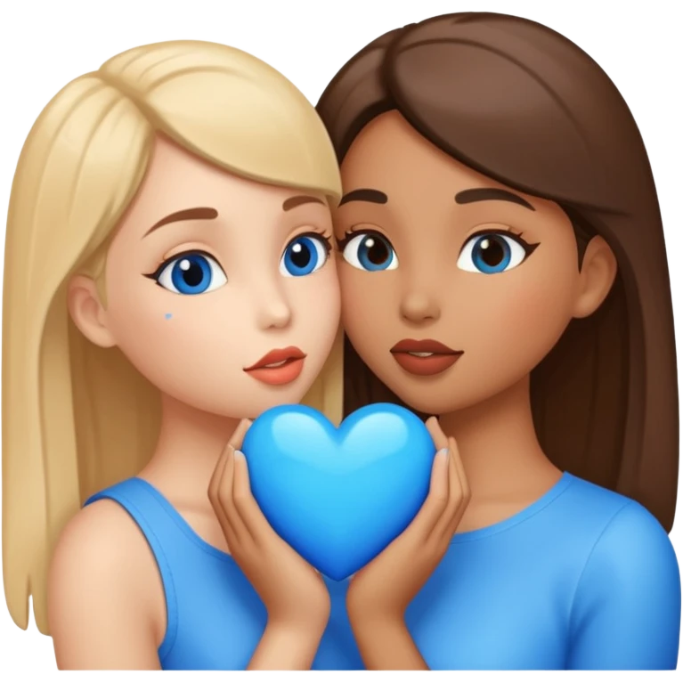 two girls kissing with a blue heart emoji