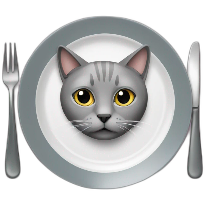 hungry-grey-cat-near-empty-plate emoji