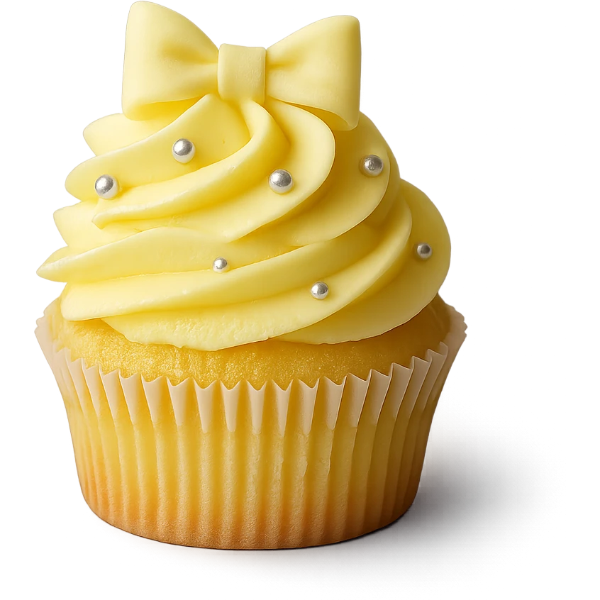 Change the icing to lemon, keep the realistic cupcake and accessories, photorealistic style, transparent background. emoji