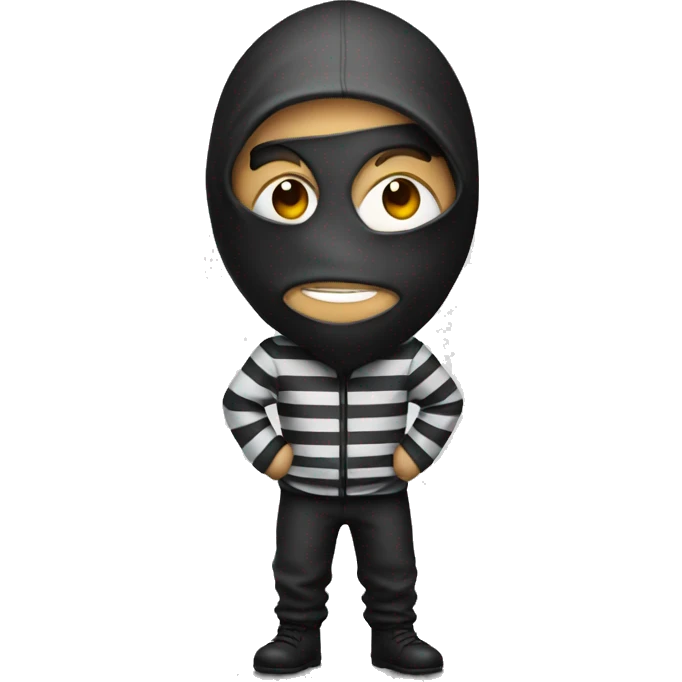 thief in a mask and prison striped clothes emoji