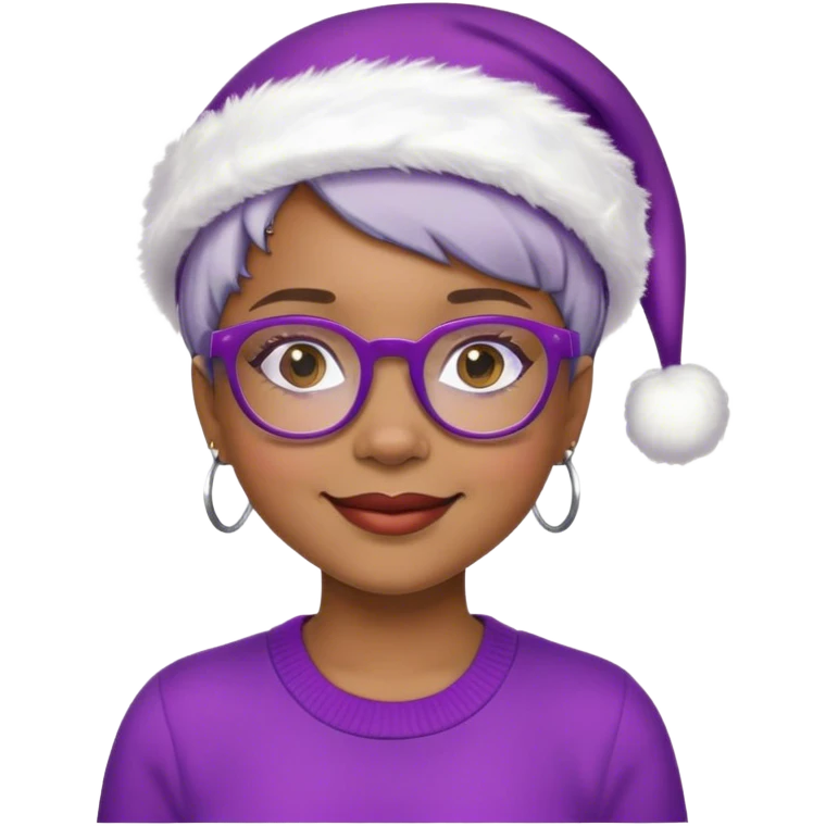 Light skinned Black girl with purple glasses short natural gray haircut celebrating Christmas emoji