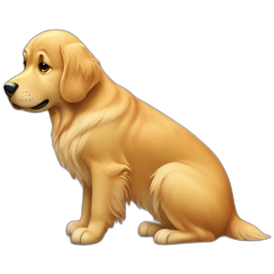 Dopey golden retriever writing code emoji