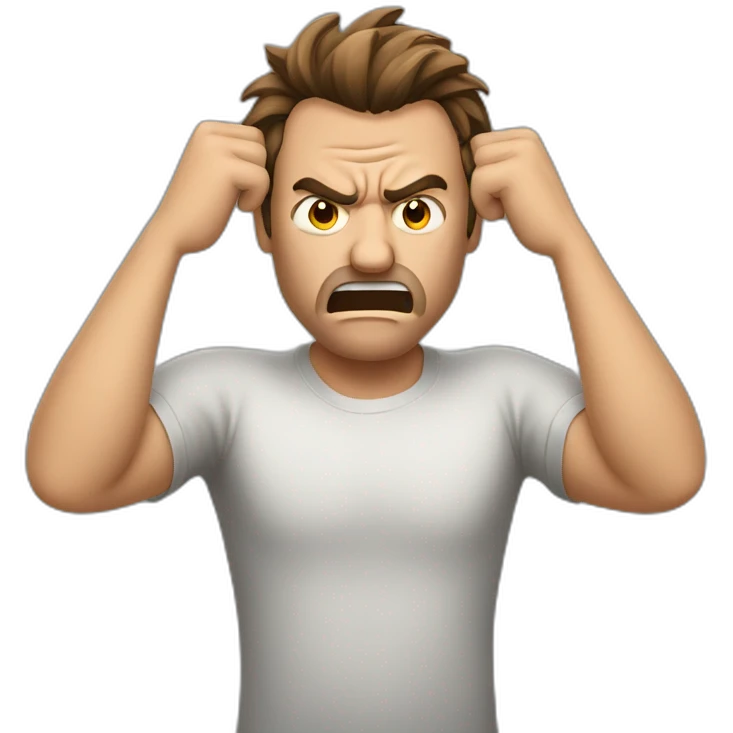 An angry man that His hands are between his hairs and want to pull his hairs emoji