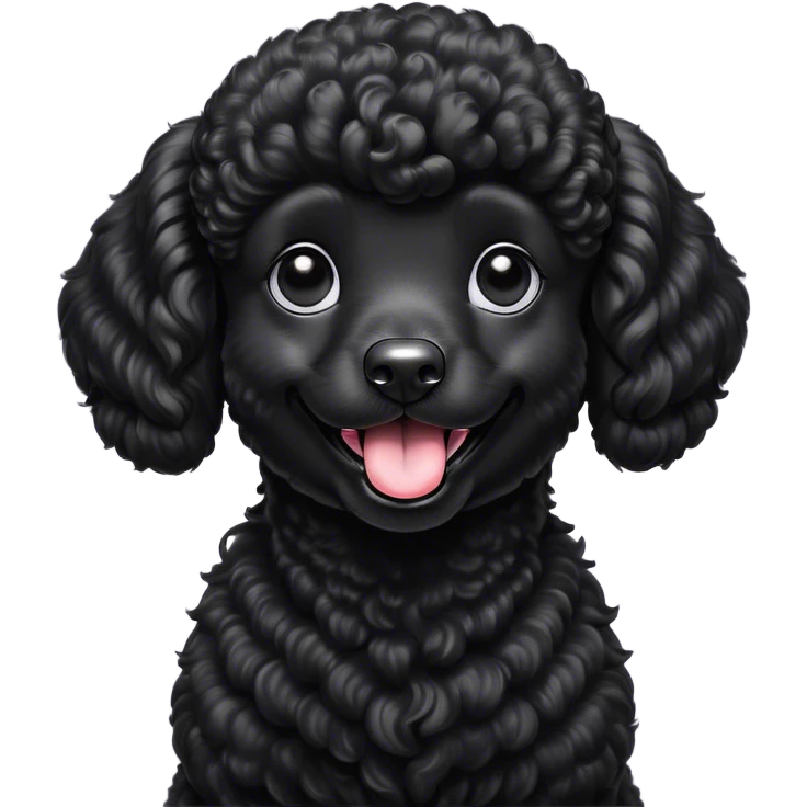 Cinematic Comical Black Poodle Portrait Emoji, Head tilted dramatically with an exaggeratedly amused expression, featuring a glossy, curly jet-black Fur with a lively bounce, wide, expressive dark eyes filled with playful disbelief, Simplified yet hilariously expressive features, highly detailed, glowing with a slightly sassy glow, high shine, dramatic yet playful, stylized with an air of cheeky mischief, bright and endearing, soft glowing outline, capturing the essence of a spirited and over-the-top companion, so meme-worthy it feels like it could side-eye its way into internet fame instantly! emoji