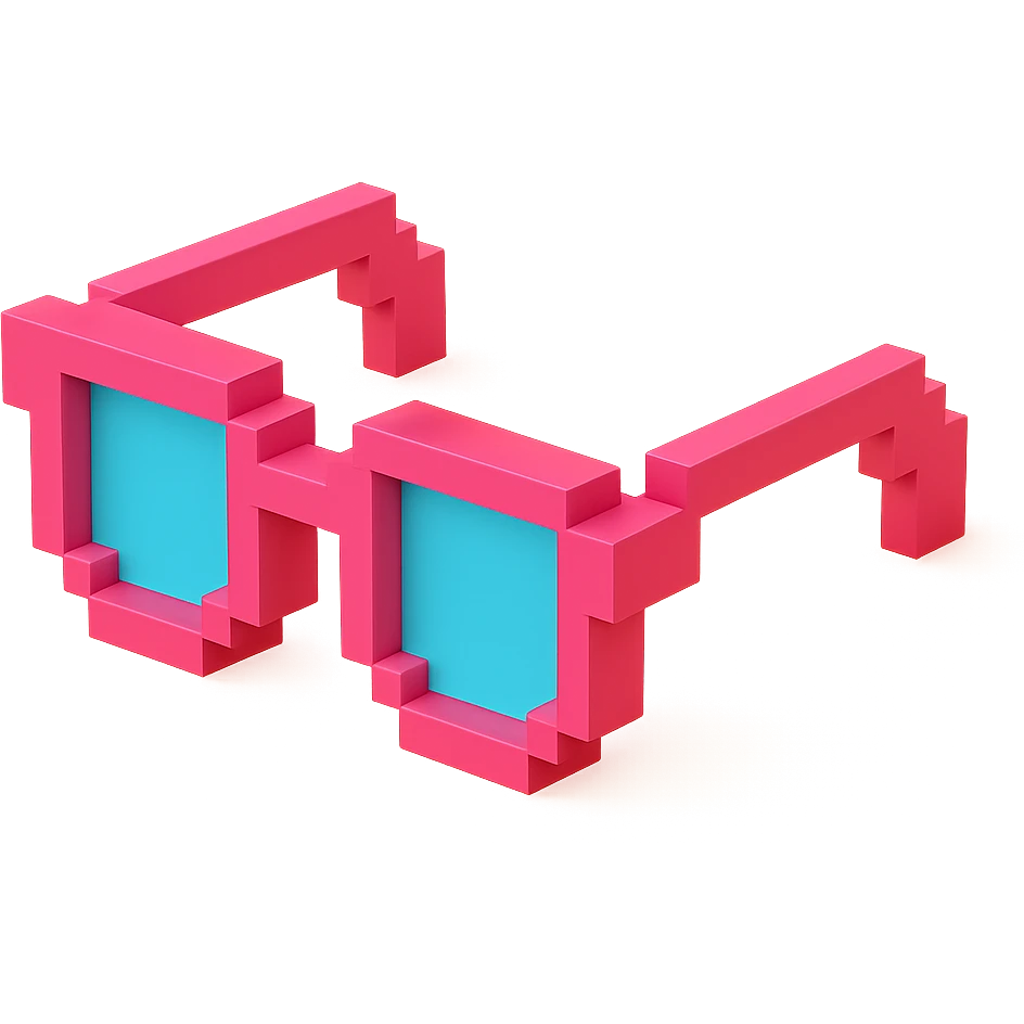 Voxel-style pink glasses, colorful and vibrant emoji