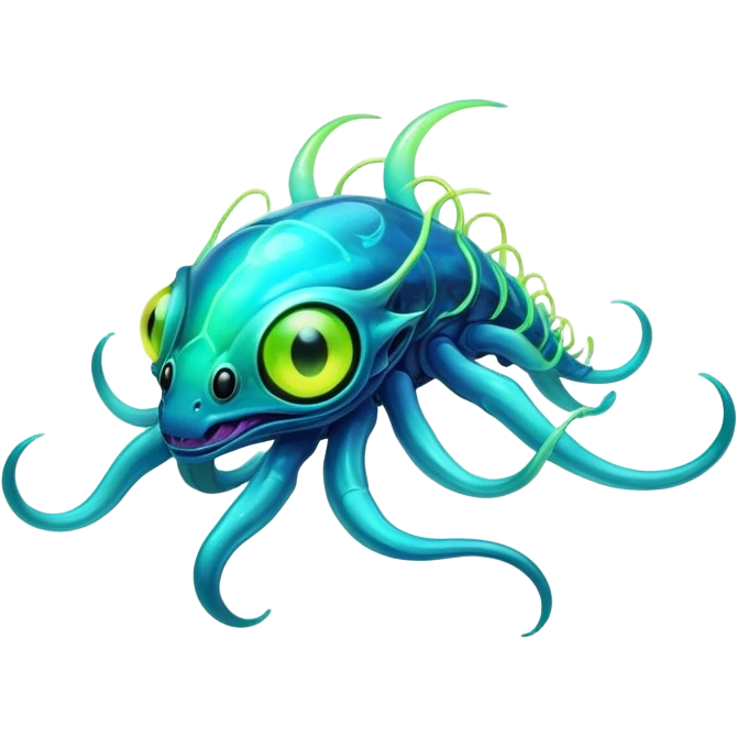 Exotic futuristic bioluminescent translucent transparent lush warm-colored neon-glowing iridescent Fakémon-Fionbri-Vernid-creature emoji