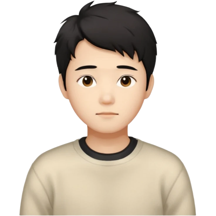 Chinese man 20 years old, gentle warm expression, soft black hair slightly messy, brown eyes, casual cream sweater emoji