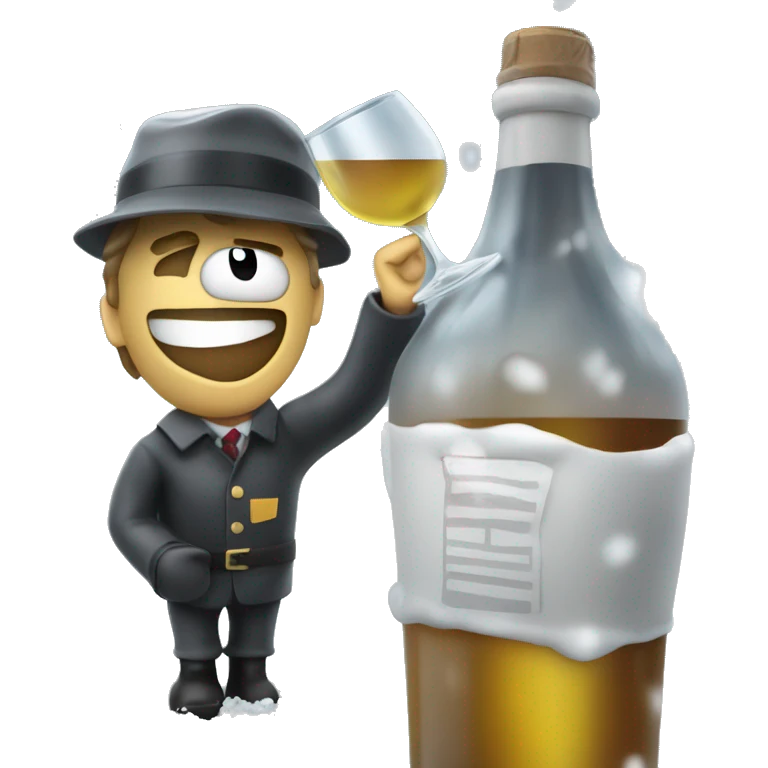 Drunken postman in snow drinking from wine decanter emoji