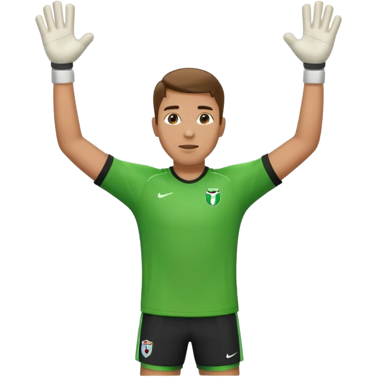 soccer goalkeeper green shirt, shorts football boots arms up emoji