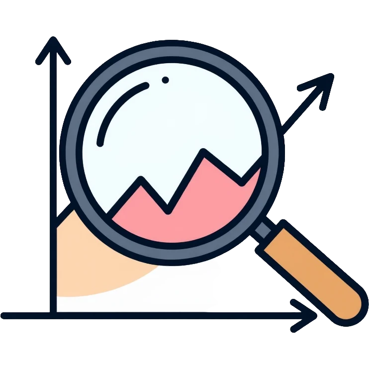 magnifying glass over a chart with downward trend emoji