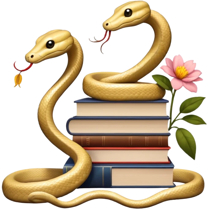 3 Beige Snakes reading books + flower emoji