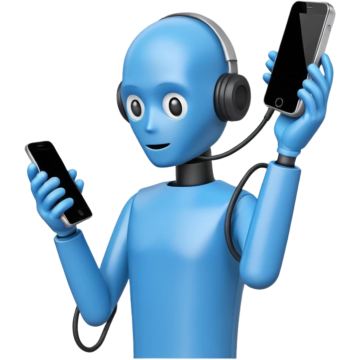blue crash test dummy with phone emoji