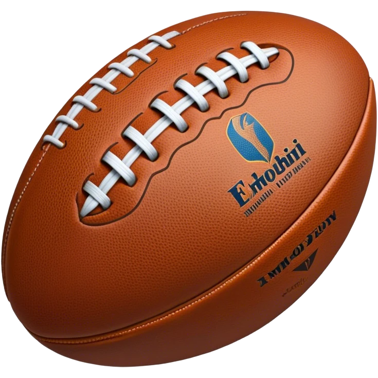 Cinematic Realistic image of a rugged rugby ball with detailed leather textures and precise stitching, rendered against a sunlit field backdrop with dynamic natural lighting that emphasizes its robust character emoji