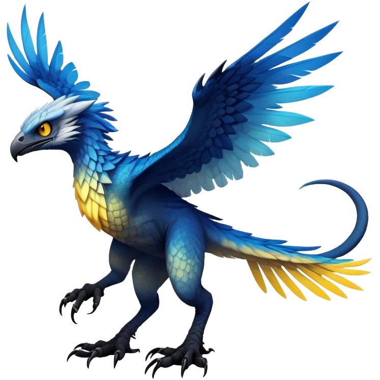  Cool Edgy blue-yellow-black-gradient ethereal badass Raptor-Fionbri-Vernid-Trico-animal-creature full body  emoji