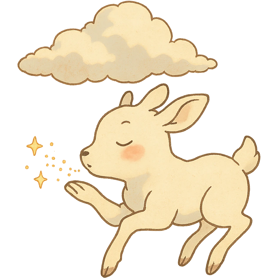vanilla cloud doe, floating, rosy cheeks, blowing sparkles, ghibli-inspired style emoji