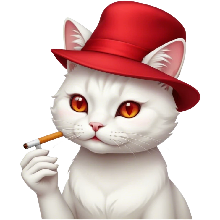 a white cat smoking cigarette with a red hat emoji