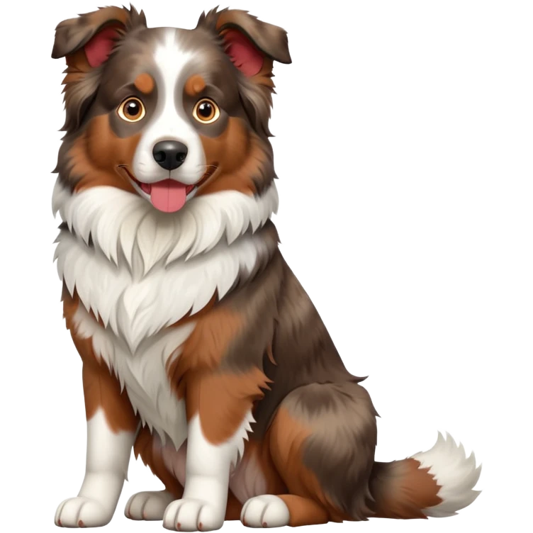 cinematic-[australian shepherd dog]-realistic-full-body-sitting-emoji,-tail-resting-loosely-beside-its-paws,-head-tilted-dramatically,-scruffy-[white and red merle]-fur,-simplified-yet-realistic-focused-features,-highly-detailed,-glowing-with-an-almost-sarcastic-glow emoji