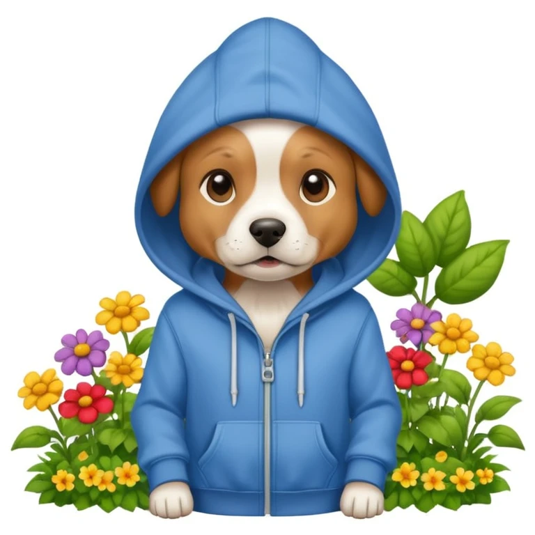 dog in a hoodie, garden background emoji