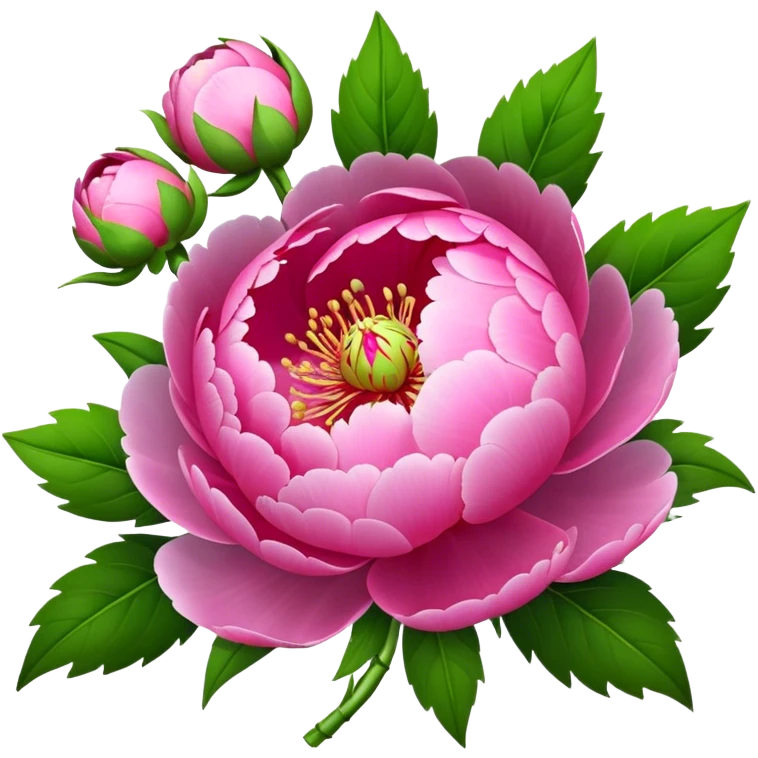 bouquet pink Peony, luxuriant, stem, leaf, bud emoji