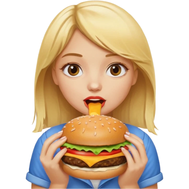A blonde girl eating a burger emoji