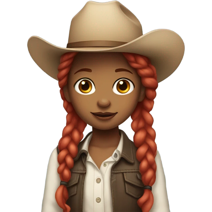 Biracial girl with long red hair in pigtails with a cowboy hat on emoji