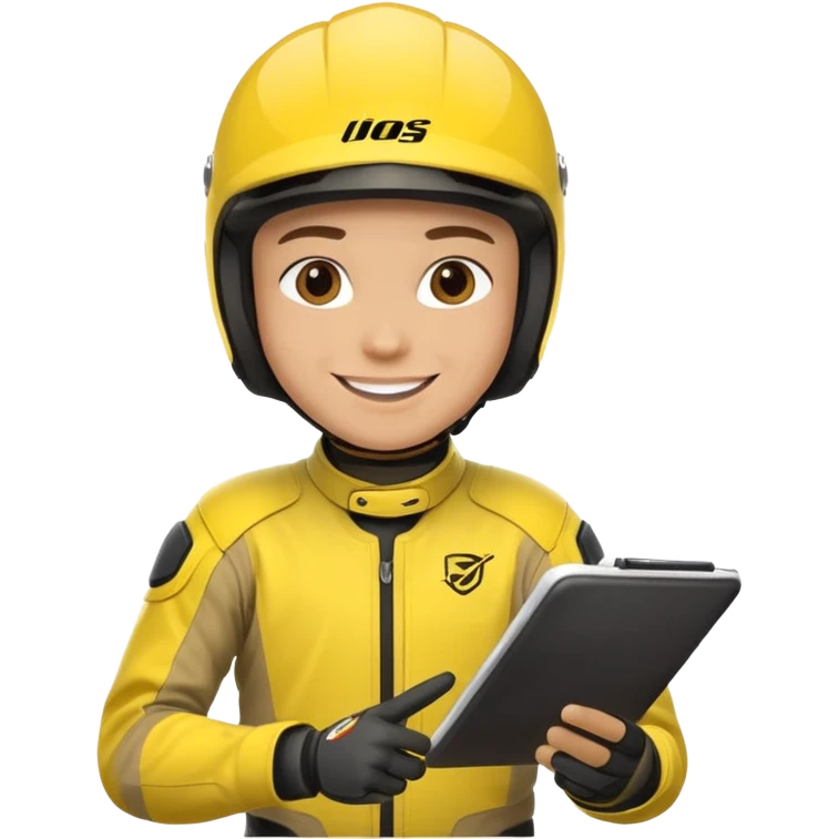 dirtbike rider in yellow gear signing autographs emoji