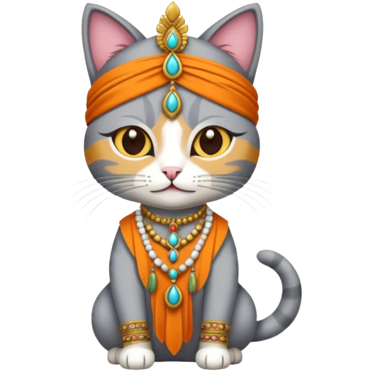 grey cat wearing indian clothes emoji