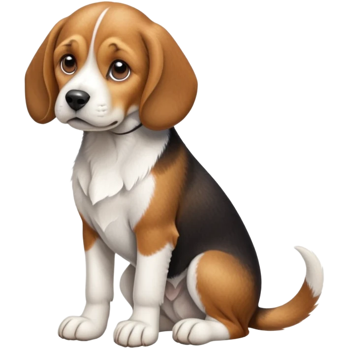 cinematic-[beagle dog]-realistic-full-body-sitting-emoji,-tail-resting-loosely-beside-its-paws,-head-tilted-dramatically,-scruffy-[beagle]-fur,-simplified-yet-realistic-focused-features,-highly-detailed,-glowing-with-an-almost-sarcastic-glow emoji