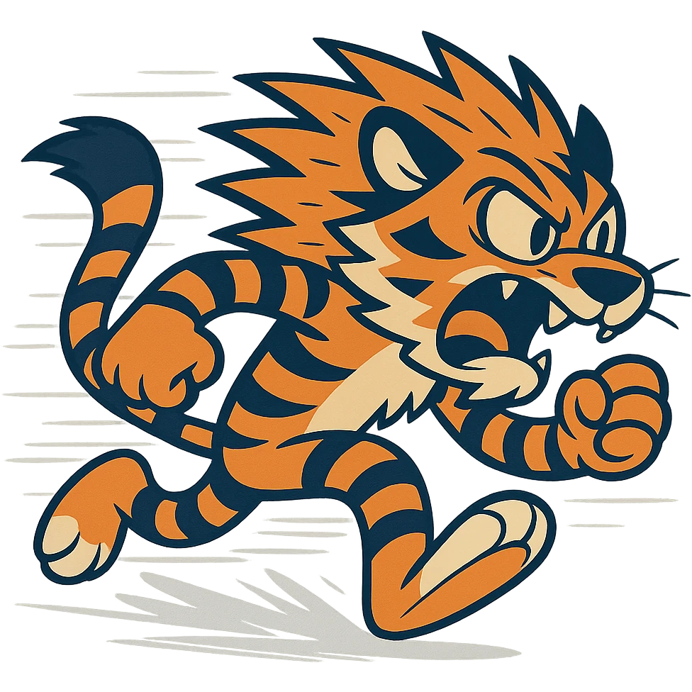 Remove the background so the tiger is on a transparent background, keep the cartoon style and speed effect. Maintain the cartoon style with dynamic speed lines and motion blur effect around the tiger. emoji
