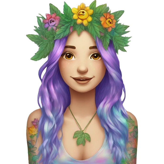 420 Tie dye hippie person flower crown tattoos hemp leaves metallic iridescent holographic emoji