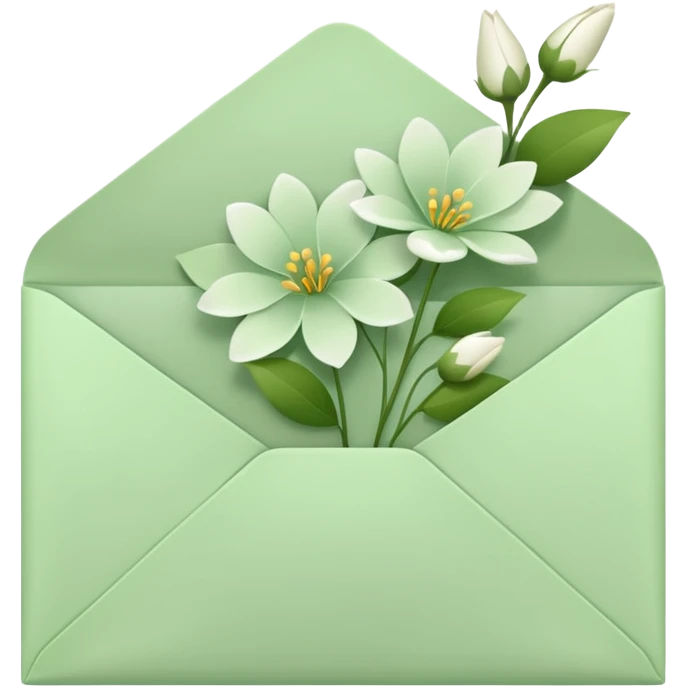 Pale green envelope, open, with flowers inside emoji