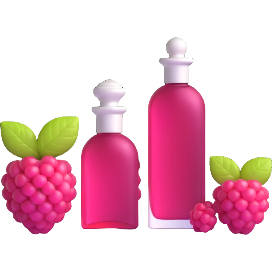 AVON women's perfume bottle next to raspberry bottle emoji