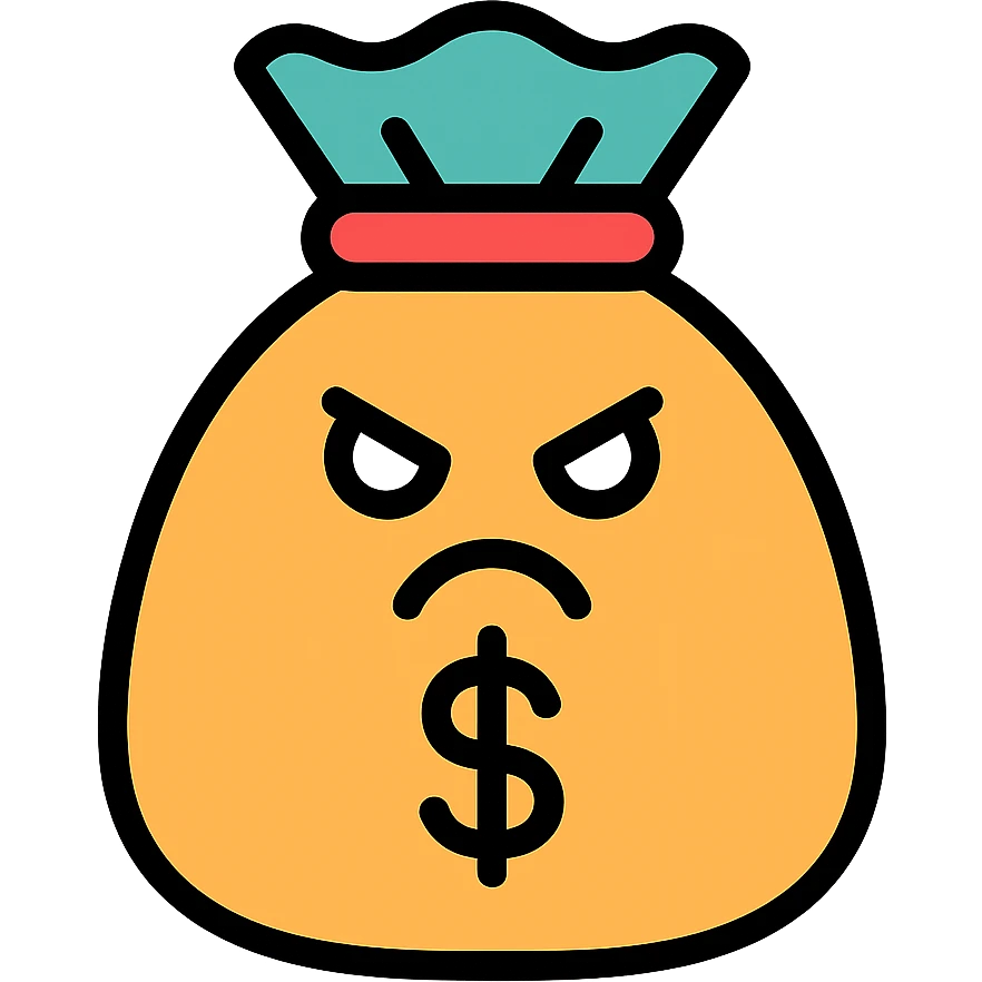 angry bag of money icon with color and black outlines emoji