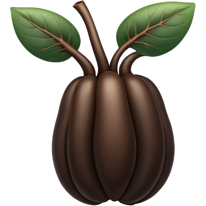 A realistic illustration of black ginseng root (heuksam) in the style of iPhone emoji: glossy dark brown-black color, smooth gradient shading, subtle texture details on the root surface, elegant natural curves, clean simple shapes, no outlines, slight 3D depth, high-quality digital illustration.
 emoji