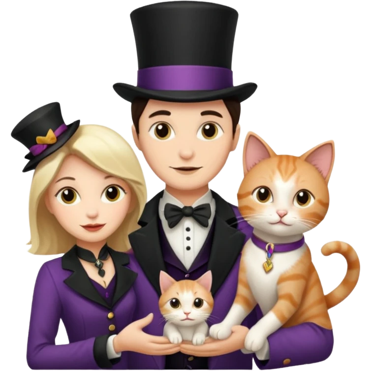 magician couple and their pet cat emoji