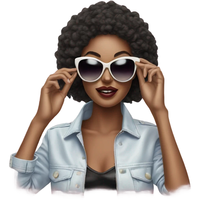 Hyper Realistic beautiful high fashion model putting on sunglasses  emoji