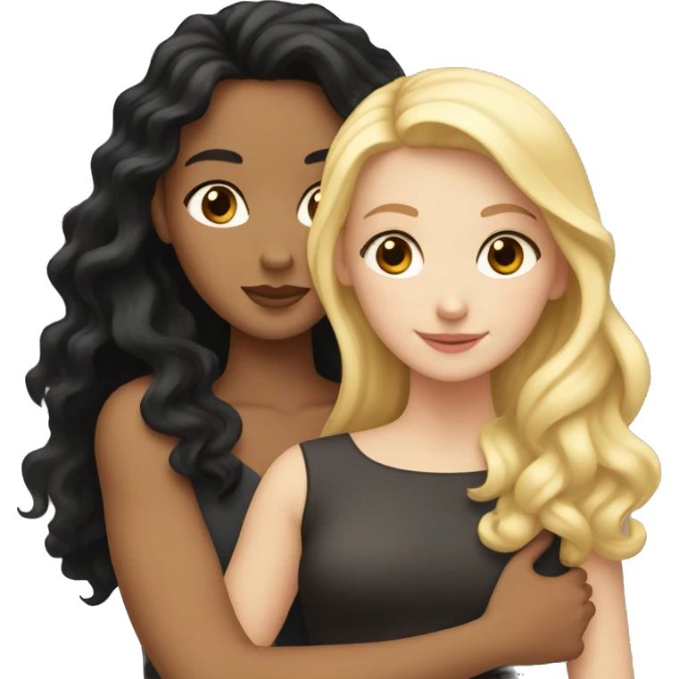 A white girl with blonde hair hugging a girl with tan skin and black wavy hair  emoji
