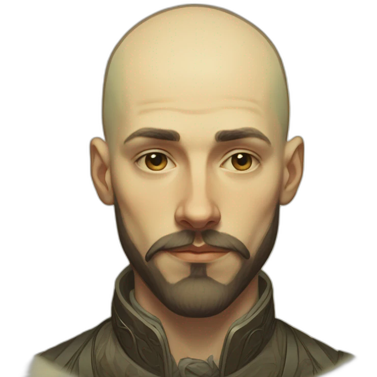 Bald young man with beard alphonse mucha emoji