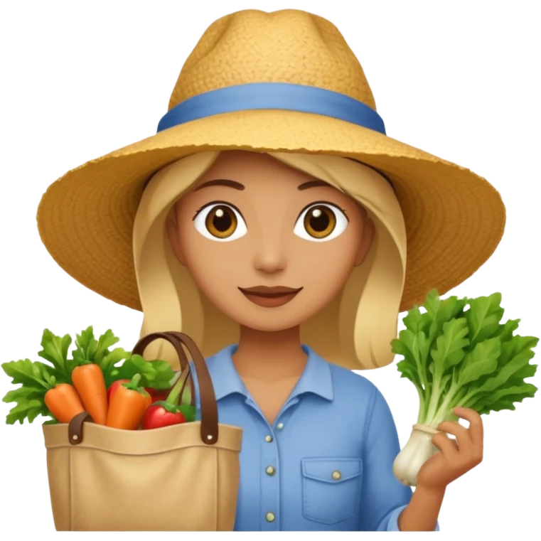 Shopper with veggie tote,Farmers’ Market. emoji