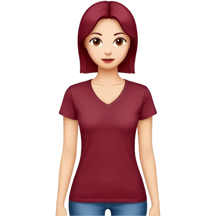 women's wine red cotton t-shirt with V-neck, feminine cut, no background, only the clothing item emoji