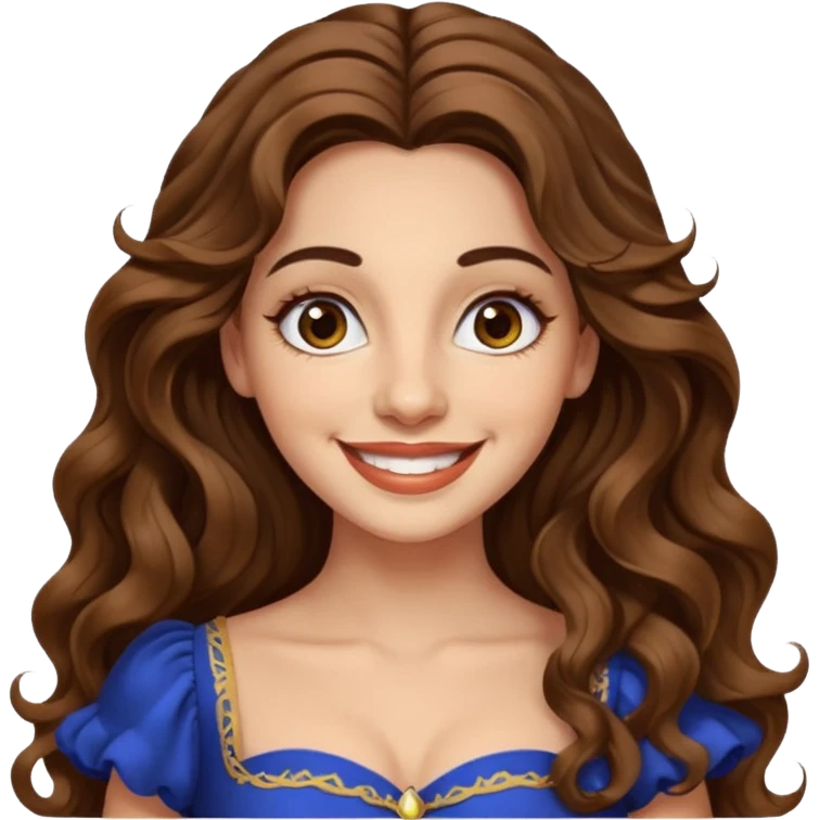 30 yr old italian woman, long brown wavy hair, big brown eyes, huge smile, fancy dress, no bangs,  emoji