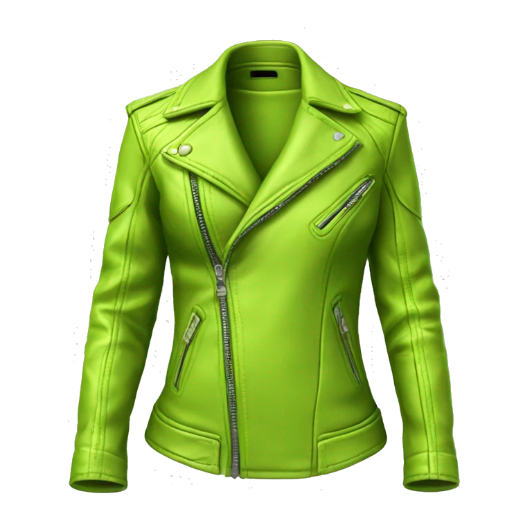 Realistic isolated side view of a lime green open fashion leather jacket. emoji